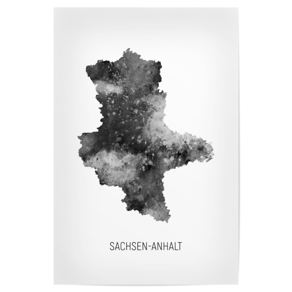 Poster "Landeskarte Sachsen-Anhalt BW" artboxONE - Schwarzweiß,Kartografie - Sachsen-anhalt,Karte,Aquarell,Malerei,Landeskarte,Deutschland