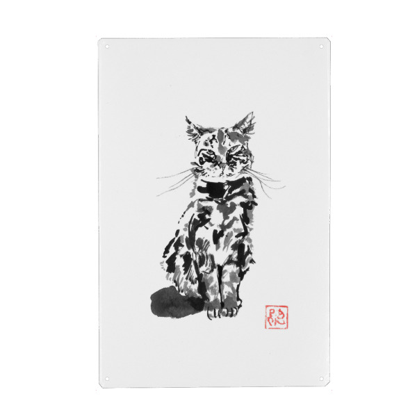 Holzbild "Verdächtige Katze" artboxONE - Tiere,Schwarzweiß - Katze,Sumie,Japan