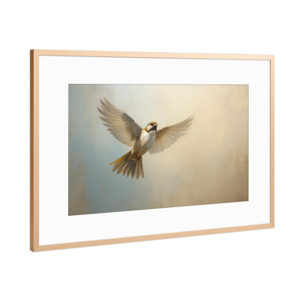 Poster mit Rahmen Kupfer "Fliegender Spatz" artboxONE - Natur,Tiere