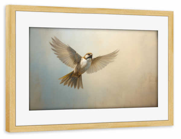 Poster mit Rahmen kiefer "Fliegender Spatz" artboxONE - Natur,Tiere