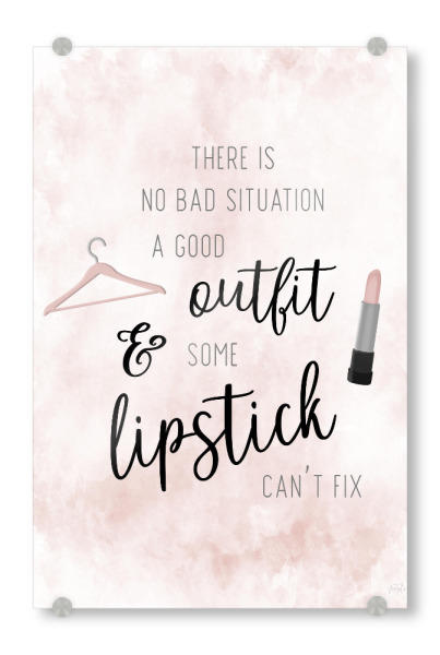 Acrylglasbild "Outfit und Lippenstift" artboxONE - Typografie,Fashion - Lippenstift,Kleiderbügel,Mode