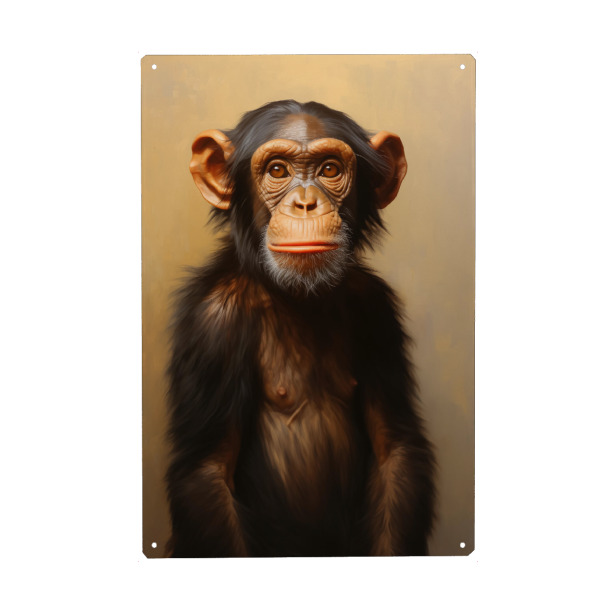 Metall Poster "Schimpansenporträt" artboxONE - Natur,Tiere - Tier,Affe,Kunst,Leinwand,Schimpanse,Säugetier,Affe,öl,Gemälde,Porträt,Western
