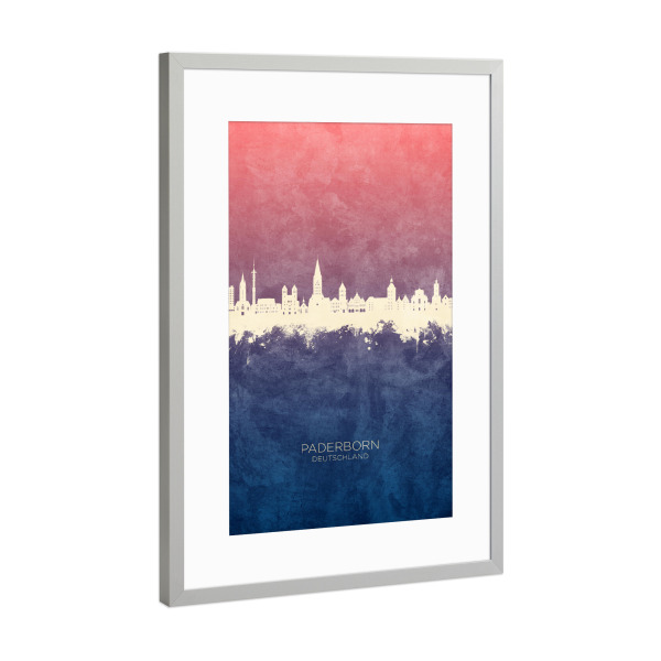 Poster mit Rahmen Silber "Paderborn Skyline BlueRose" artboxONE - Städte