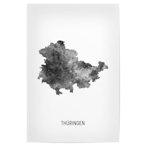 Poster "Thüringen Landeskarte BW" artboxONE - Schwarzweiß,Kartografie - Thüringen,Karte,Aquarell,Malerei,Landeskarte,Deutschland