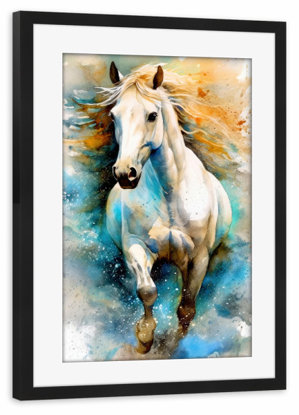 Poster mit Rahmen schwarz "Pferd Aquarellkunst N" artboxONE - Tiere - Pferd,Pferde,Tier,Aquarell,Malerei,Pony