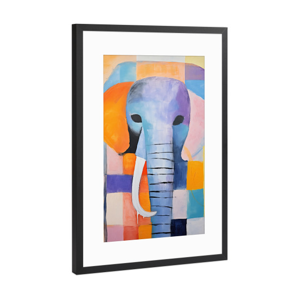 Poster mit Rahmen Schwarz (Metallic) "Acryl-Elefant" artboxONE - Tiere,Abstrakt,Lustig