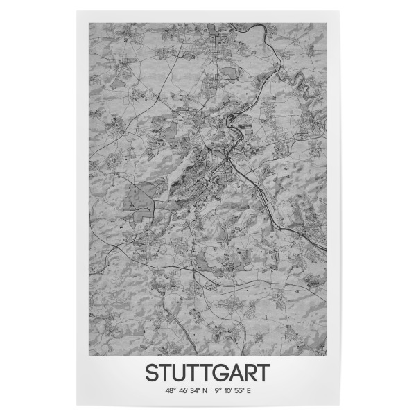 Poster 30x20 cm "Stadt Stuttgart Bleistift" artboxONE - Schwarzweiß,Städte / Stuttgart,Kartografie