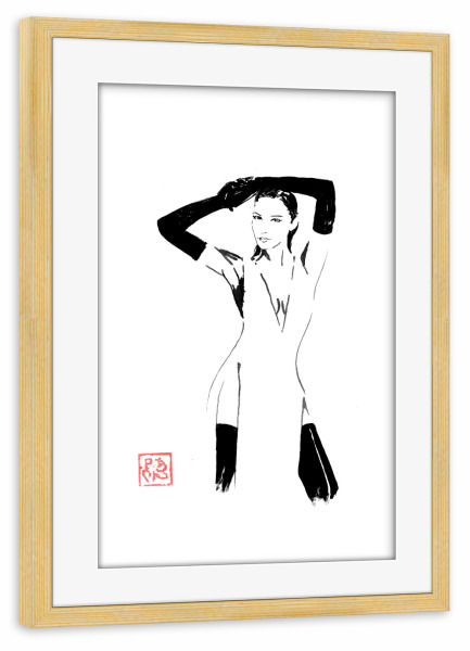 Poster mit Rahmen kiefer "Handschuhe" artboxONE - Menschen,Schwarzweiß - Handschuhe,Frau,Sumie,Japan