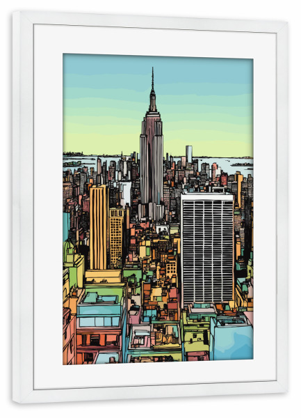 Poster mit Rahmen weiß "Sketch of New York City" artboxONE - Städte,Städte / New York,Architektur