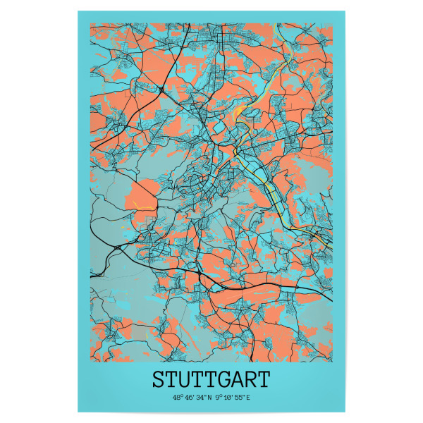 Poster 30x20 cm "Stuttgart als City Map" artboxONE - Städte / Stuttgart,Kartografie