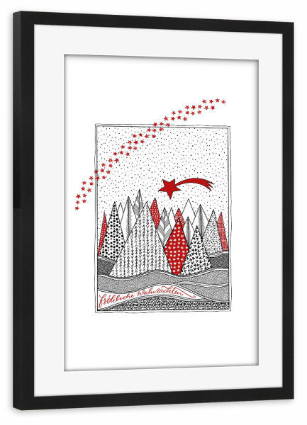 Poster mit Rahmen schwarz "Sternen-Winterwald" artboxONE - Weihnachten - Weihnachten,Winter,Advent,Adventskalender,Sterne,Geschenk,Winterwald