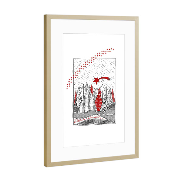 Poster mit Rahmen Gold "Sternen-Winterwald" artboxONE - Weihnachten - Weihnachten,Winter,Advent,Adventskalender,Sterne,Geschenk,Winterwald