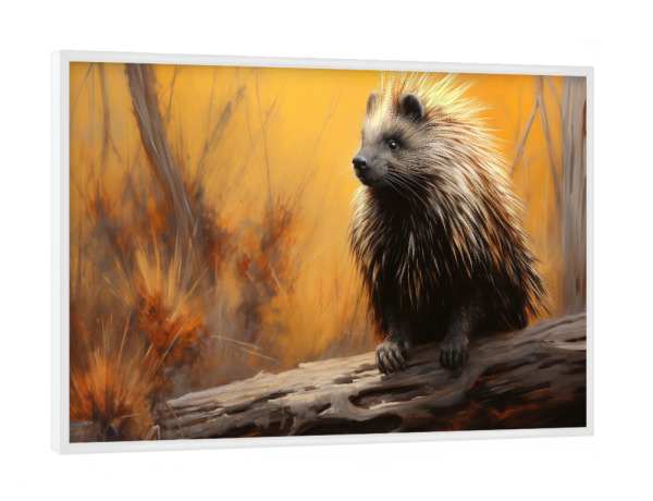 Poster mit weißem Rahmen "Stachelschwein auf einem Stamm" artboxONE - Natur,Tiere