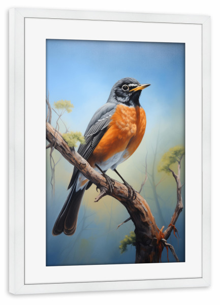 Poster mit Rahmen weiß "Amerikanischer Robin" artboxONE - Natur,Tiere