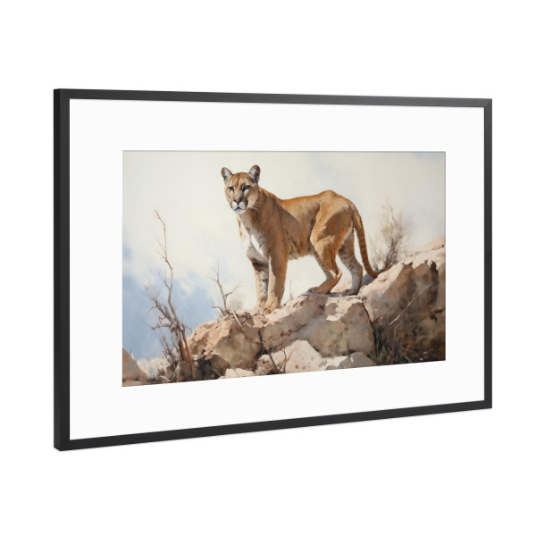 Poster mit Rahmen Schwarz (Metallic) "Bergpuma" artboxONE - Natur,Tiere