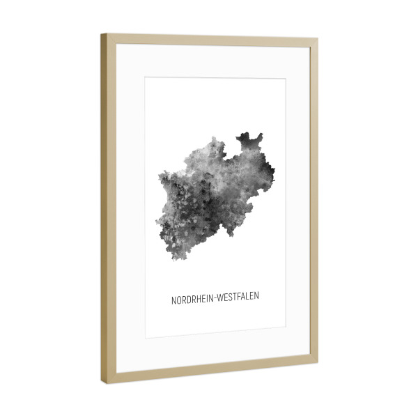 Poster mit Rahmen Gold "Landeskarte Nordrhein-Westfalen BW" artboxONE - Schwarzweiß,Kartografie