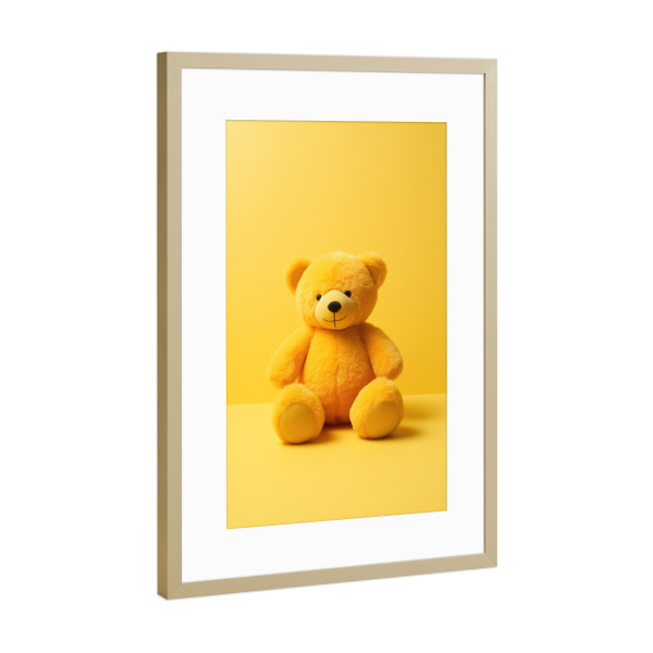 Poster mit Rahmen Gold "Gelber Stoffteddy" artboxONE - Tiere,Lustig