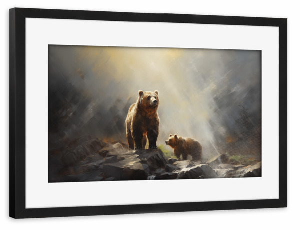 Poster mit Rahmen schwarz "Bärenmutter und ihr Junges" artboxONE - Natur,Tiere