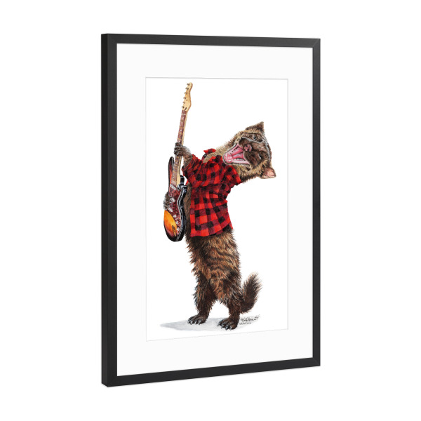 Poster mit Rahmen Schwarz (Metallic) "Rock'n Marten" artboxONE - Tiere,Musik,Lustig - Tiere,Wald,Marder,Musik,Rock,Rock n roll,Gitarre,Humor,Lustig