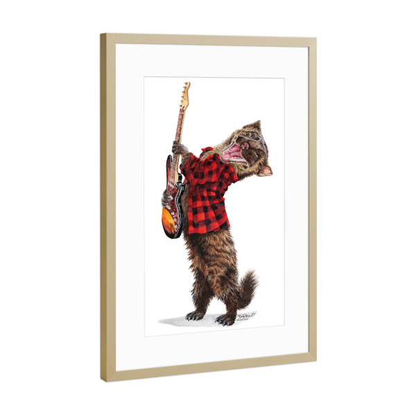 Poster mit Rahmen Gold "Rock'n Marten" artboxONE - Tiere,Musik,Lustig - Tiere,Wald,Marder,Musik,Rock,Rock n roll,Gitarre,Humor,Lustig