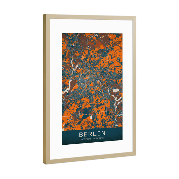 Poster mit Rahmen Gold "Berlin Retro Stadtplan" artboxONE - Städte / Berlin,Kartografie