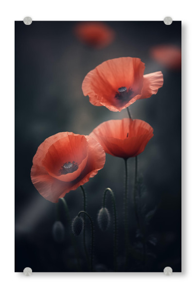 Acrylglasbild "Dunkle Mohnblumen" artboxONE - Natur,Floral - Zart,Detail,Blume,Farben,Makro,Natur,Rosa,Mohnblumen,Mohn,Weich,Frühling