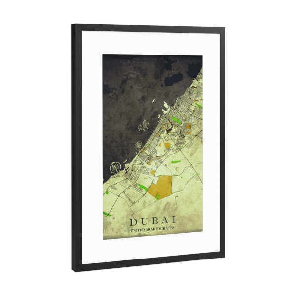 Poster mit Rahmen Schwarz (Metallic) "Dubai Vintage City Map" artboxONE - Städte / Dubai,Kartografie