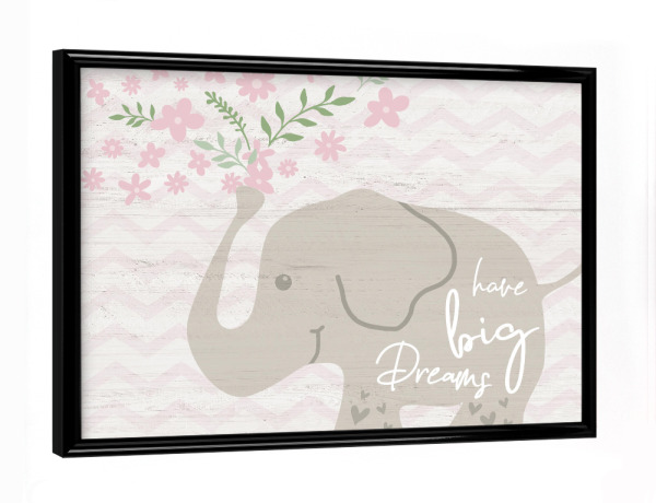 Poster mit schwarzem Rahmen "Blumenelefant" artboxONE - Typografie,Für Kinder,Tiere - Elefant,Blumen,Traum,Kinder,Kind,Kinder