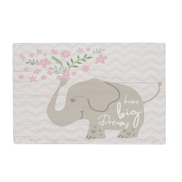 Metall Poster "Blumenelefant" artboxONE - Typografie,Für Kinder,Tiere - Elefant,Blumen,Traum,Kinder,Kind,Kinder - Blechschild