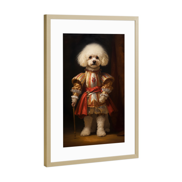 Poster mit Rahmen Gold "Mittelalterlicher Pudel" artboxONE - Tiere,Lustig