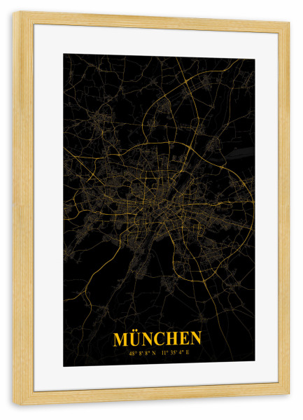 Poster mit Rahmen kiefer "Münchner Stadt Map" artboxONE - Städte / München,Kartografie
