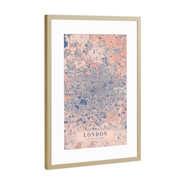 Poster mit Rahmen Gold "London City Plan" artboxONE - Städte / London,Kartografie