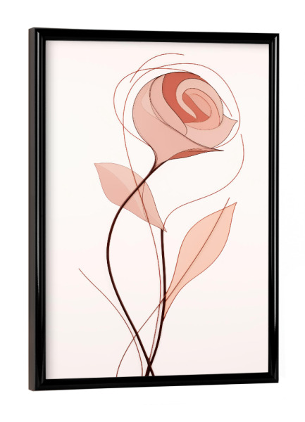 Poster mit schwarzem Rahmen "Zarte Rosenzeichnung" artboxONE - Floral - Kunst,Zart,Zeichnung,Blume,Linie,Minimal,Rot,Rose,Einfach,Einzeln,Weich,Weiß