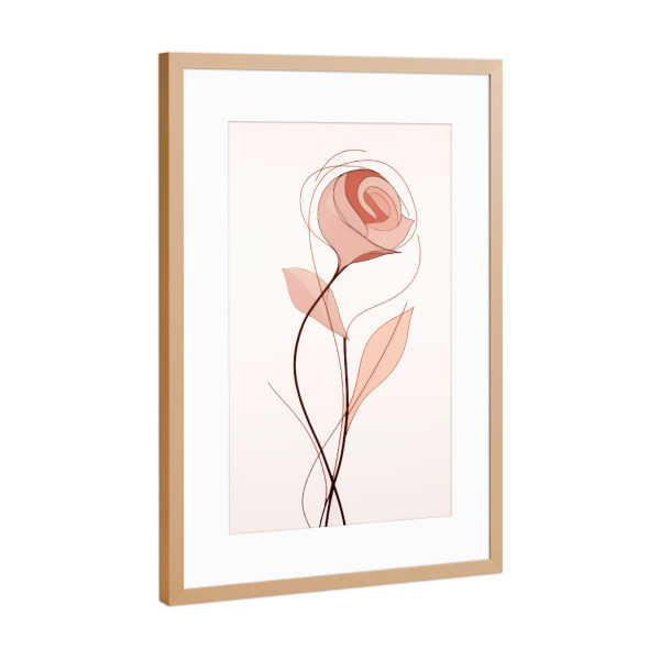 Poster mit Rahmen Kupfer "Zarte Rosenzeichnung" artboxONE - Floral - Kunst,Zart,Zeichnung,Blume,Linie,Minimal,Rot,Rose,Einfach,Einzeln,Weich,Weiß
