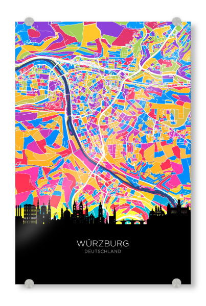 Acrylglasbild "Würzburg Skyline Karte Hell" artboxONE - Städte,Kartografie