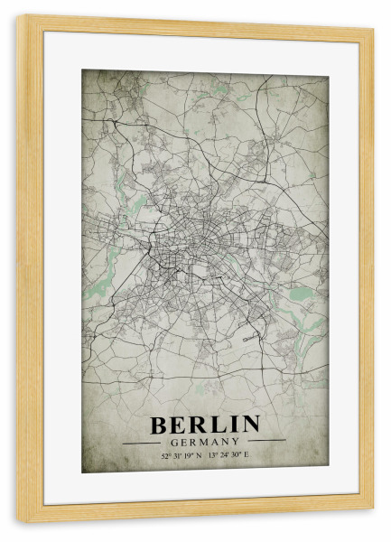 Poster mit Rahmen kiefer "Berlin Vintage CityMap" artboxONE - Städte / Berlin,Kartografie