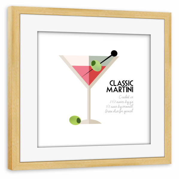 Poster mit Rahmen kiefer "Klassischer Retro-Martini" artboxONE - Typografie,Essen & Trinken / Alkohol - Martini,Getränk,Rezept,Alkohol,Cocktail