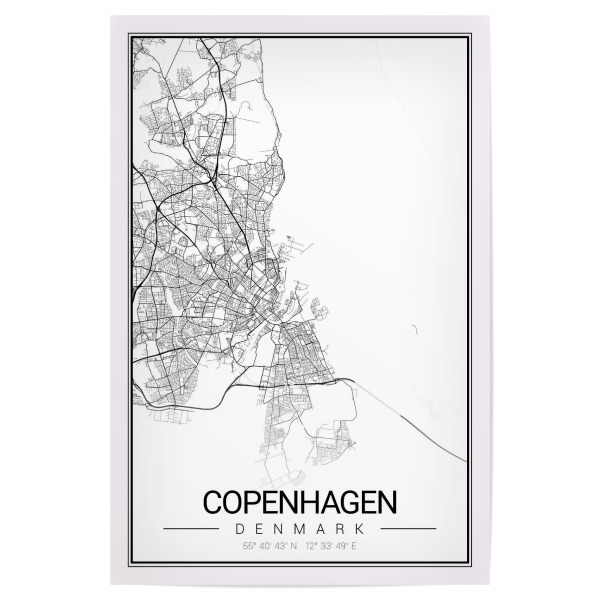 Poster 30x20 cm "Kopenhagen City" artboxONE - Schwarzweiß,Städte / København,Kartografie