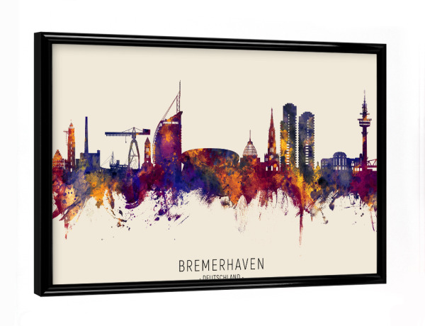 Poster mit schwarzem Rahmen "Bremerhaven Skyline Herbstname" artboxONE - Städte