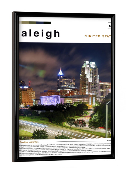 Poster mit schwarzem Rahmen "Raleigh-Zeitungscover" artboxONE - Städte,Architektur