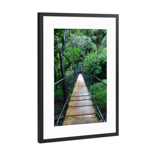 Poster mit Rahmen Schwarz (Metallic) "Hängebrücke in Wald" artboxONE - Natur,Reise,Reise / Länder