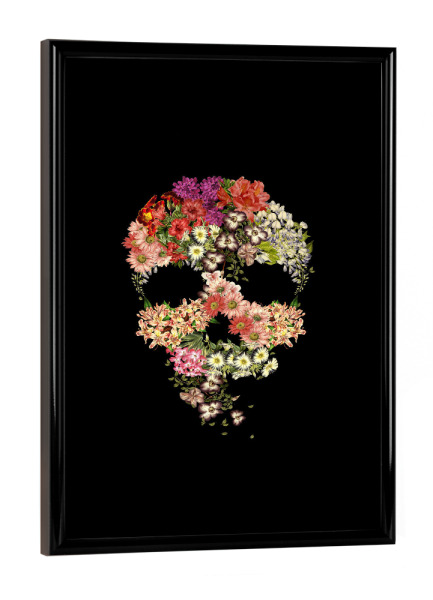 Poster mit schwarzem Rahmen "Totenkopf-Blumenverfall" artboxONE - Floral