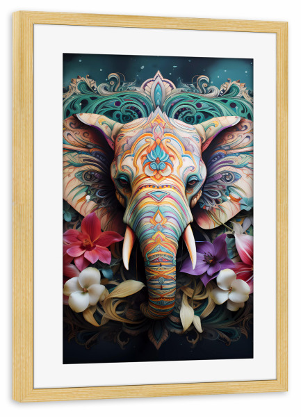 Poster mit Rahmen kiefer "Mandala floraler Elefant" artboxONE - Natur,Tiere,Abstrakt