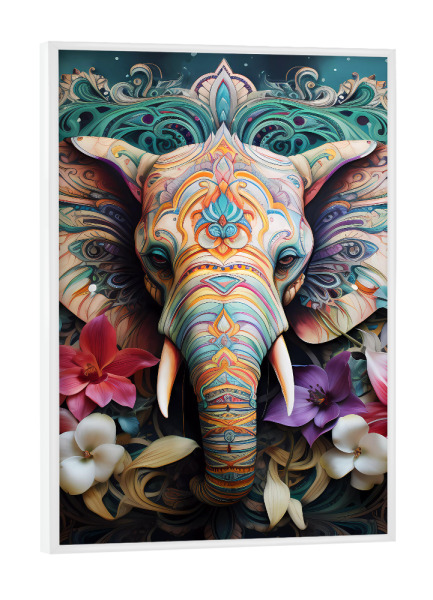 Poster mit weißem Rahmen "Mandala floraler Elefant" artboxONE - Natur,Tiere,Abstrakt