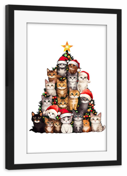 Poster mit Rahmen schwarz "Katzen-Weihnachtsbaum" artboxONE - Für Kinder,Tiere,Abstrakt,Weihnachten,Lustig