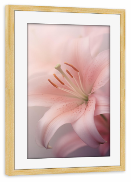Poster mit Rahmen kiefer "Zarte Lilienblume" artboxONE - Natur,Floral - Zart,Detail,Blume,Farben,Lillium,Makro,Natur,Rosa,Weich,Frühling,Violett