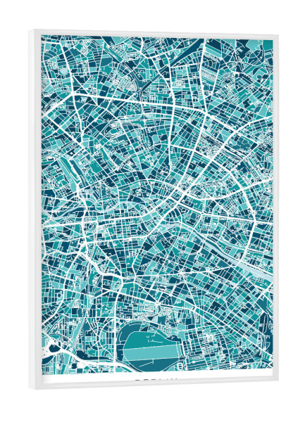 Poster mit weißem Rahmen "Blaugrüner Stadtplan von Berlin" artboxONE - Kartografie