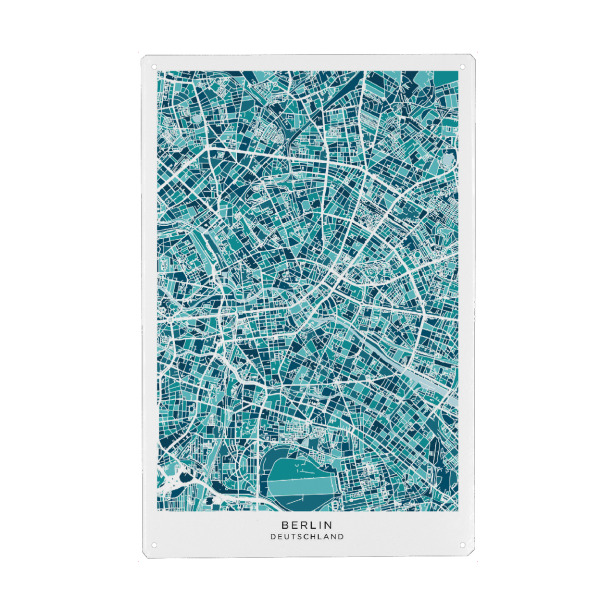 Holzbild "Blaugrüner Stadtplan von Berlin" artboxONE - Kartografie - Berlin,Deutschland,Deutschland,Stadtkarte,Karte,Stadtplan,Aquarell,Malerei