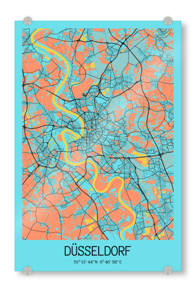 Acrylglasbild "CityMap von Düsseldorf" artboxONE - Städte / Düsseldorf,Kartografie