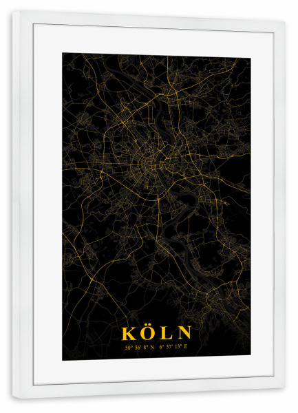 Poster mit Rahmen weiß "Kölner Stadt" artboxONE - Städte / Köln,Kartografie